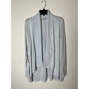 LOFT Cardigan Sweater Womens Large Gray Open Front‎ Ribbed Knit Cozy Layering